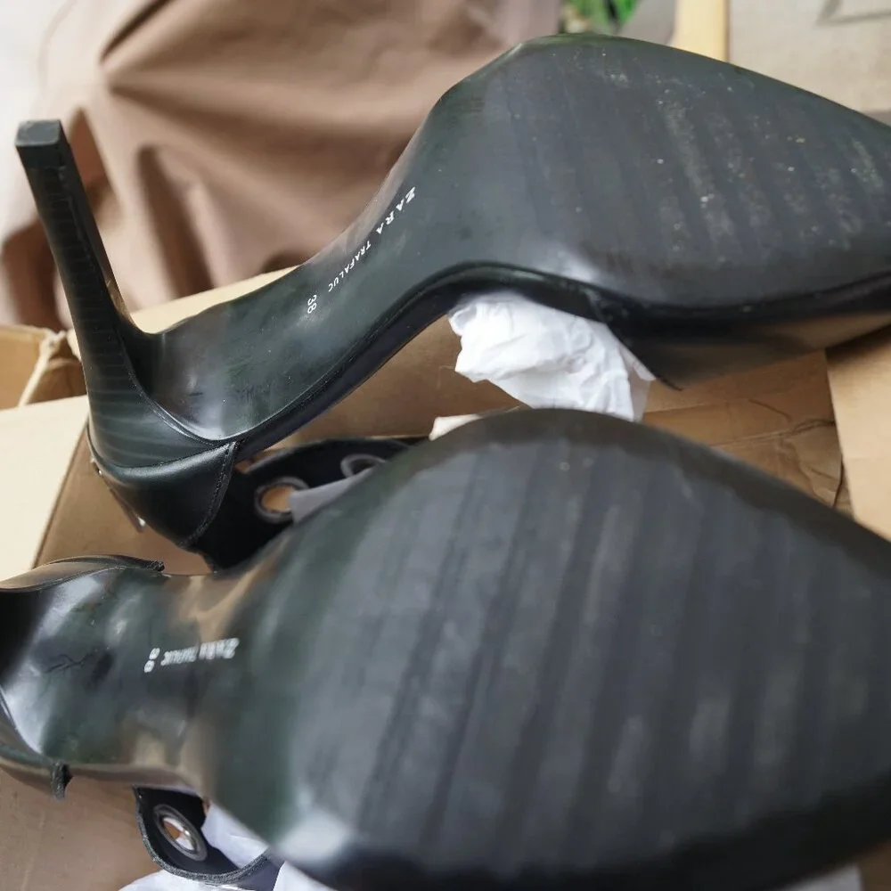 ZARA TRAFALUC  NEGRO/BLACK/NOIR  anklLeather HEELS - Picture 14 of 14